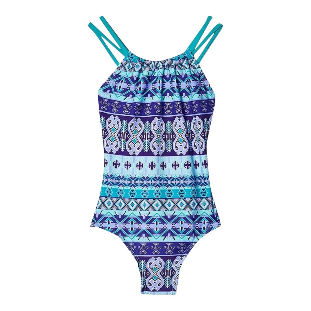 NEW Kanu Surf Girls One Piece SWIMSUIT 10 Jasmine Beach Sport Halter Purple Blue